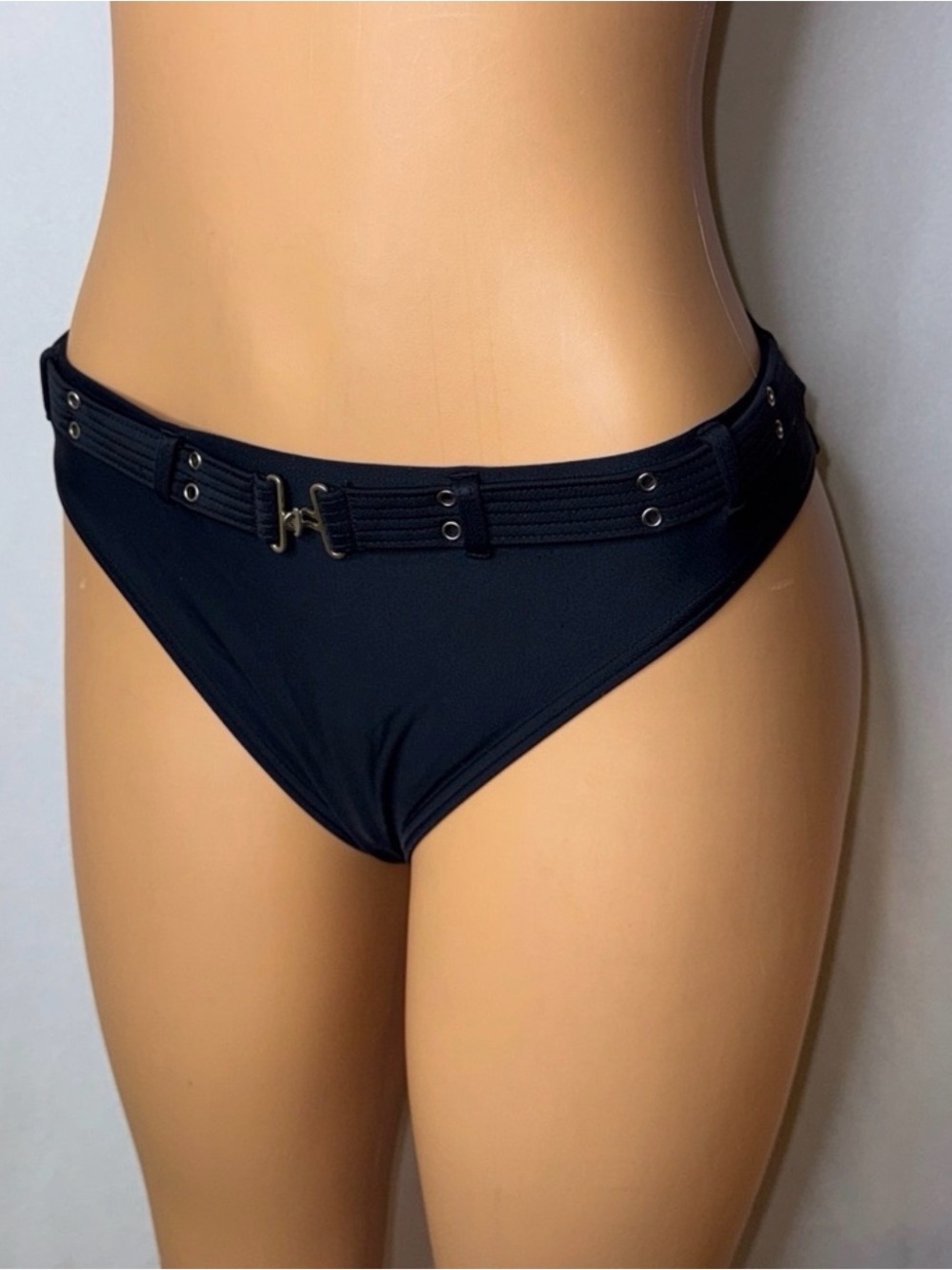 Women's Black Bikini Bottom with Decorative Belt